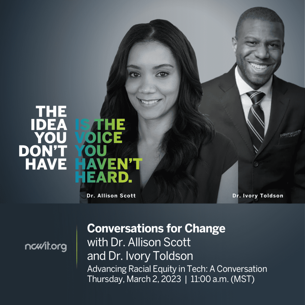 A graphic featuring headshots of Dr. Allison Scott and Dr. Ivory Toldson and the tagline "The idea you don't have is the voice you haven't heard."