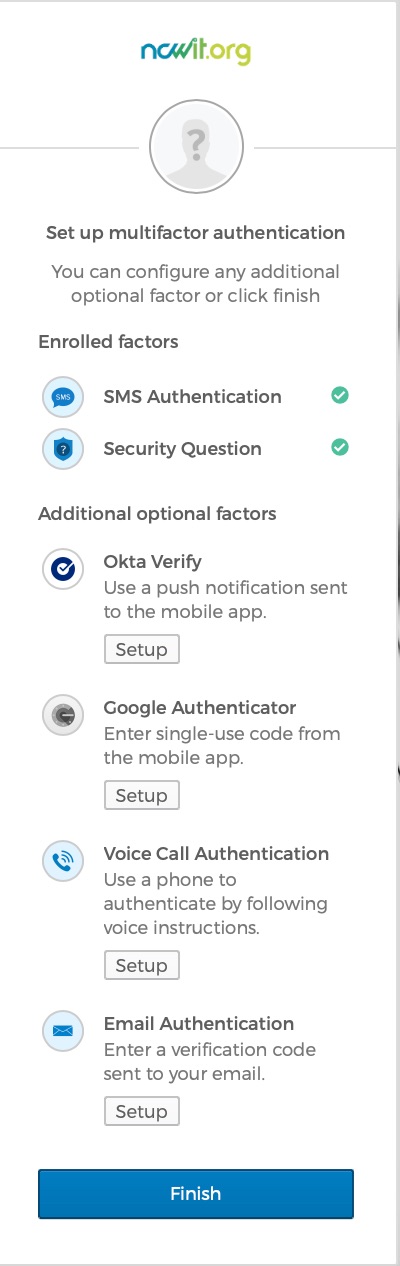 Screenshot of the multifactor authentication configuration